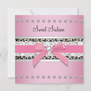 Pink Pearl Leopard Sweet 16 Party Invitation