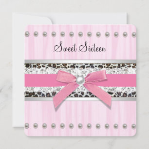 Pink Pearl Leopard Sweet 16 Party Invitation