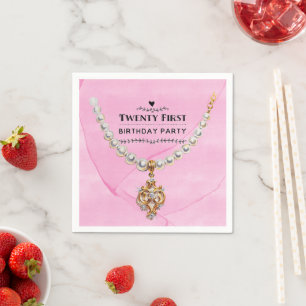 Pink Pearl Necklace Elegant 21st. Birthday Party Napkin
