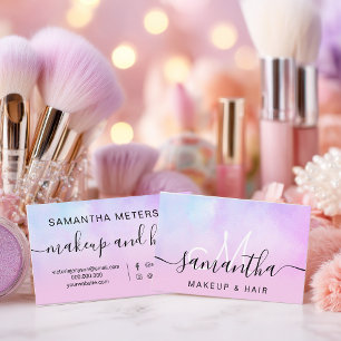 Pink Pearl Ombre Holographic Beauty Makeup Script Business Card