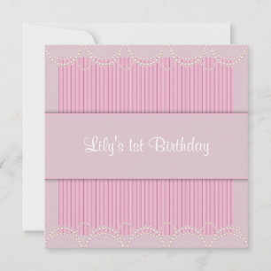 Pink Pearl Pinstripe Girls 1st Birthday Party Invitation