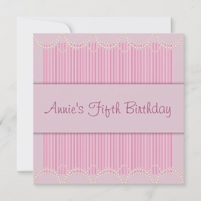 Pink Pearl Pinstripe Girls 5th Birthday Invitation (Front)