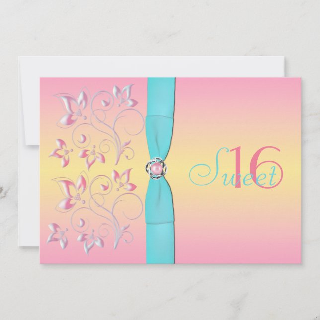 Pink Pearl & Pretty Pastels Sweet Sixteen Invite (Front)
