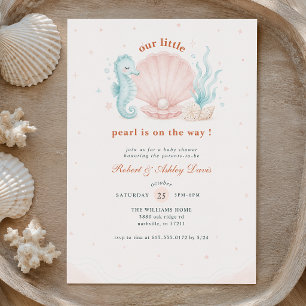 Pink Pearl Seashell Sea Baby Shower Invitation
