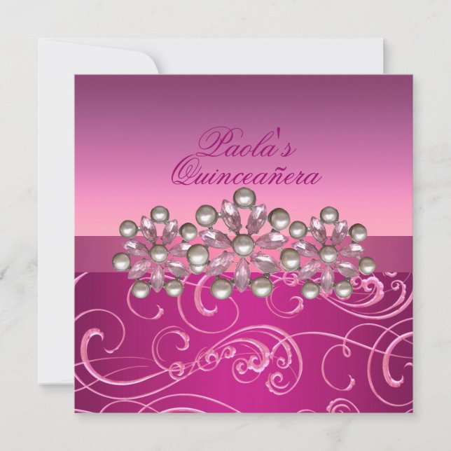 Pink Pearl Swirls Quinceañera Invitation (Front)