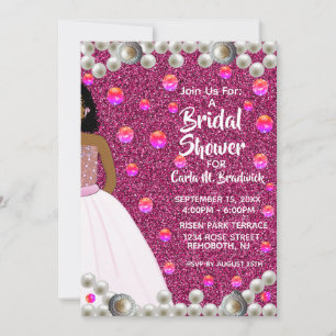 Pink Pearls African American Bridal Shower Invitation