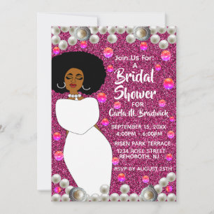 Pink, Pearls African American Bridal Shower  Invitation