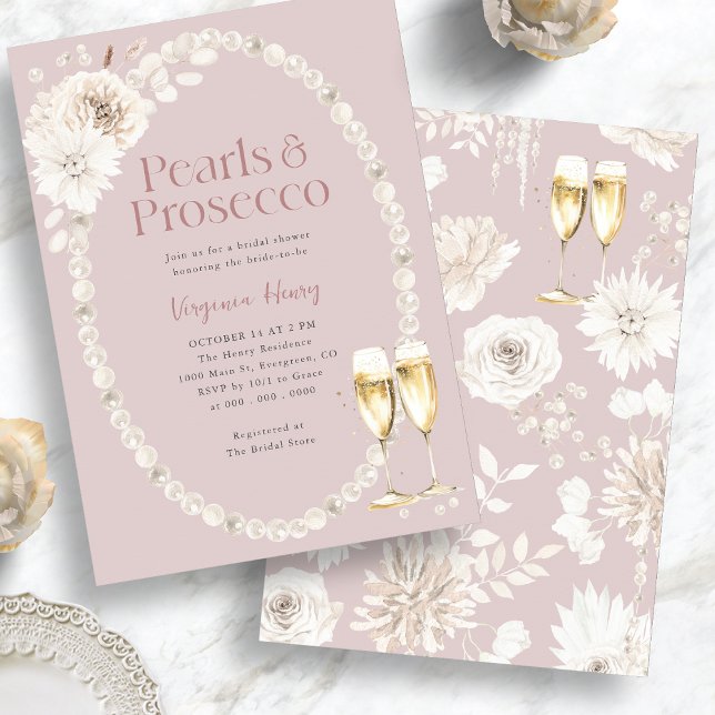 Pink Pearls and Prosecco Bridal Invitation (Pink Pearls and Prosecco Bridal Invitation
)