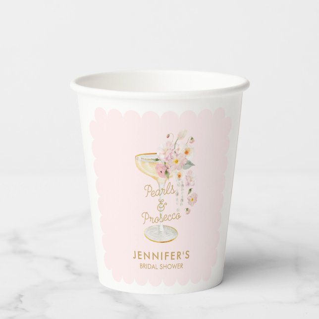 Pink Pearls and Prosecco Bridal Shower Paper Cups (Back)