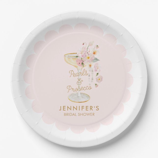 Pink Pearls and Prosecco Paper Plates (Front)