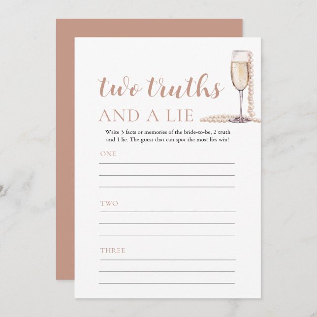 Pink Pearls and Prosecco Two Truths and a Lie Game Invitation (Front/Back)