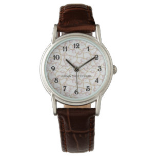 Pink Pearls Gold Chain Watch