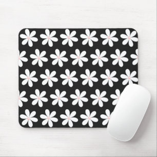 Pink Pearls in Daisies on Black     Mouse Mat