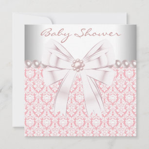 Pink Pearls Pink Damask Baby Girl Shower Invitation