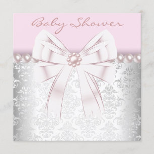 Pink Pearls Pink Damask Baby Shower Invitation