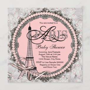 Pink Pearls Pink Paris Baby Shower Invitation