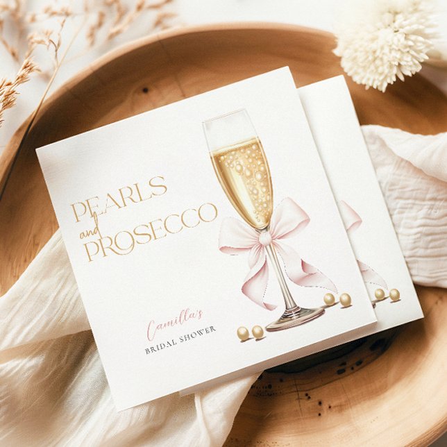 Pink Pearls & Prosecco Bow Bridal Shower Napkin (Creator Uploaded)