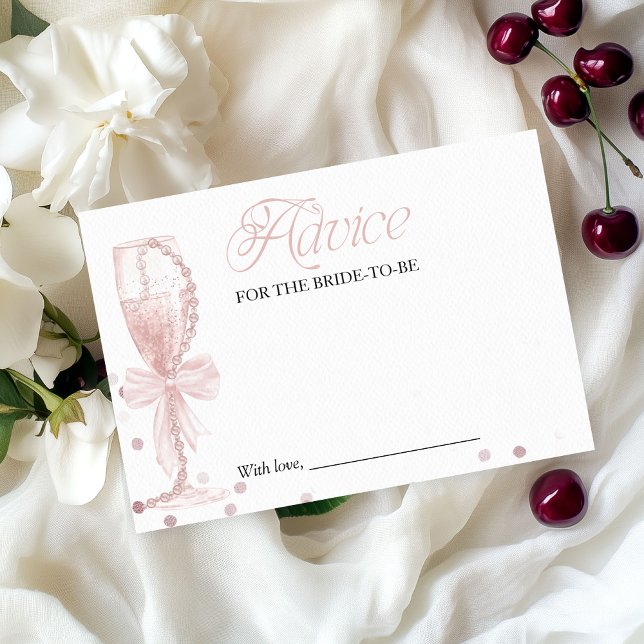 Pink Pearls & Prosecco Bridal Shower Advice Card (Creator Uploaded)