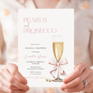 Pink Pearls & Prosecco Minimal Bridal Shower Invitation