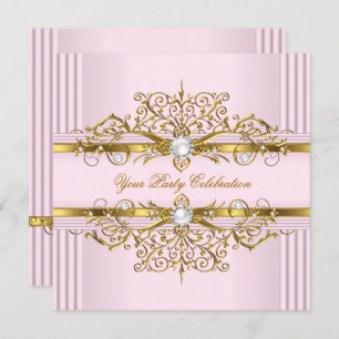 Pink Pearls White Gold Elegant Birthday Party Invitation