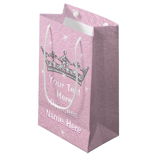 Pink Pearly Personalised Princess Gift Bags (Front Angled)