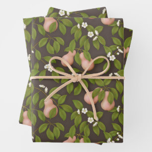Pink Pears (dark brown) Wrapping Paper Sheet