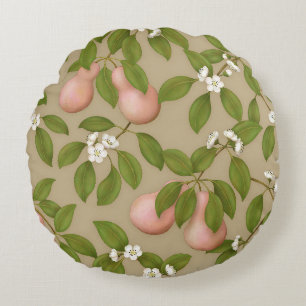 Pink Pears (light brown) Round Cushion