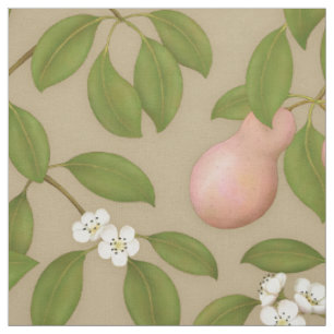 Pink Pears on Light Brown (large scale) Fabric