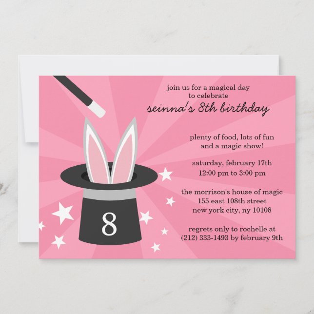 Pink Peek-a-Boo Rabbit Custom Magic Birthday Party Invitation (Front)