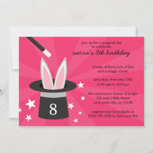 Pink Peek-a-Boo Rabbit Custom Magic Birthday Party Invitation
