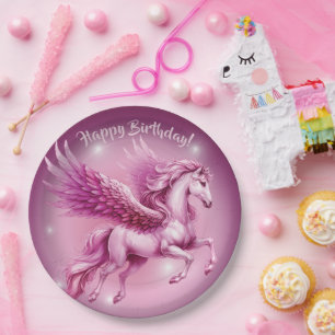 Pink Pegasus "Happy Birthday" Paper Plate
