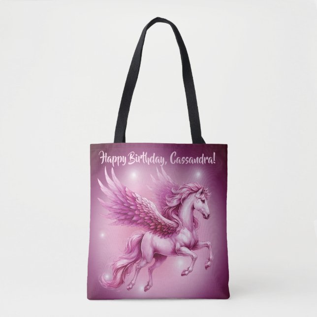Pink Pegasus "Happy Birthday" Tote Bag (Front)