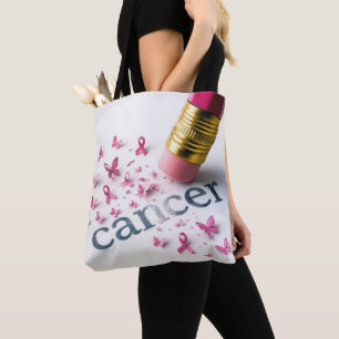Pink Pencil Erasing Cancer Text  Tote Bag