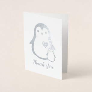 Pink Penguin Baby Shower Foil Card