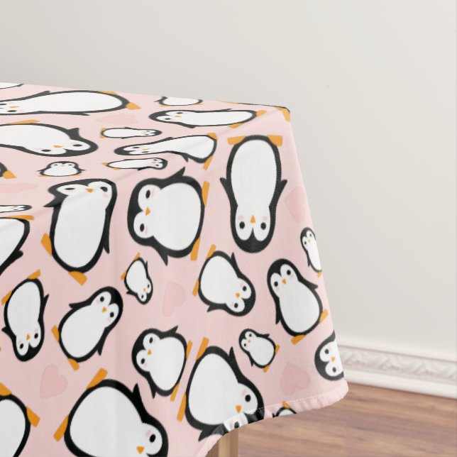 Pink Penguin Baby Shower Tablecloth (In Situ)