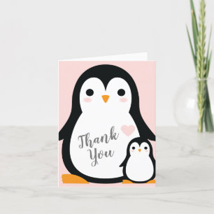 Pink Penguin Baby Shower Thank You Card