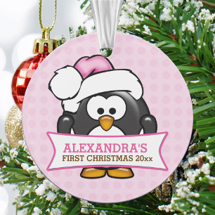 Pink Penguin Baby's 1st Christmas Ornament