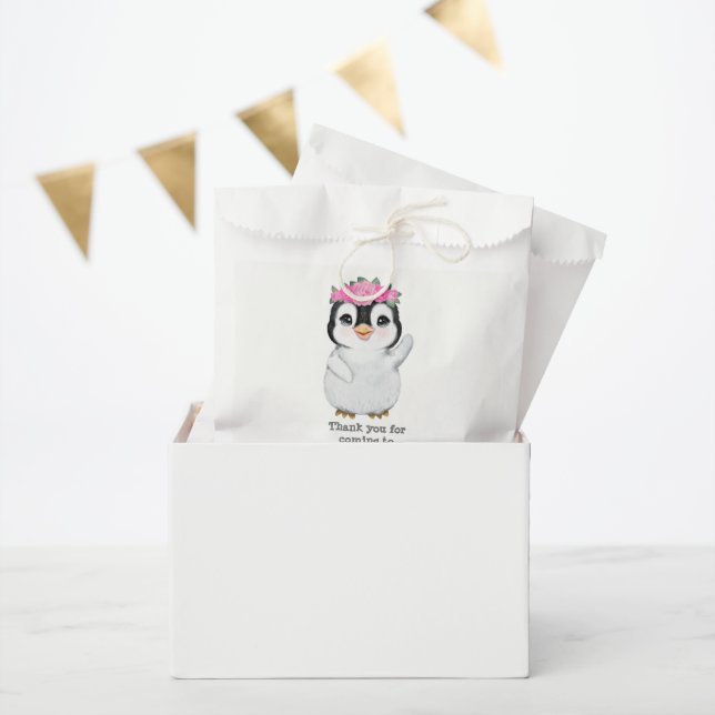 Pink Penguin Favour Bag, Customisable giveaway bag (Party)
