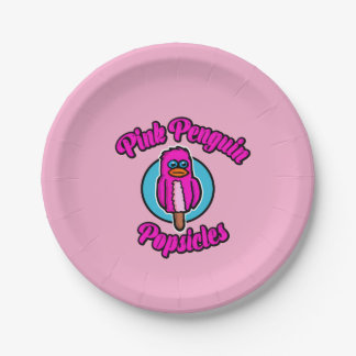 Pink Penguin Popsicle Paper Plate