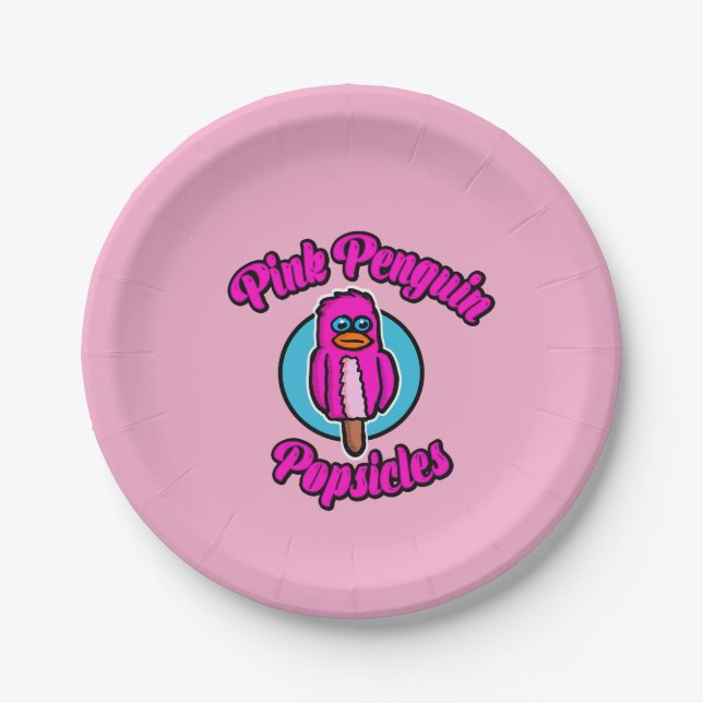 Pink Penguin Popsicle Paper Plate (Front)