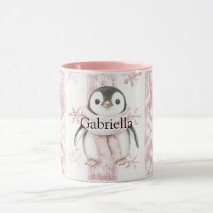 Pink Penguin Snowflakes Christmas Mug