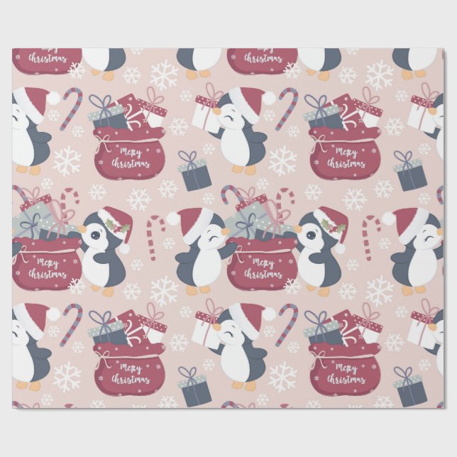 Pink Penguins  Wrapping Paper (Flat)