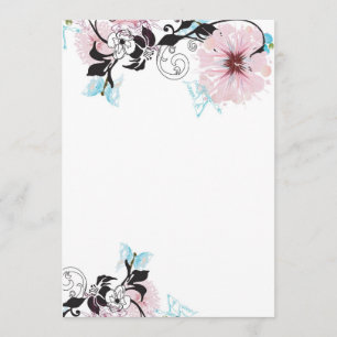 Pink peonie and blue butterfly Invitation