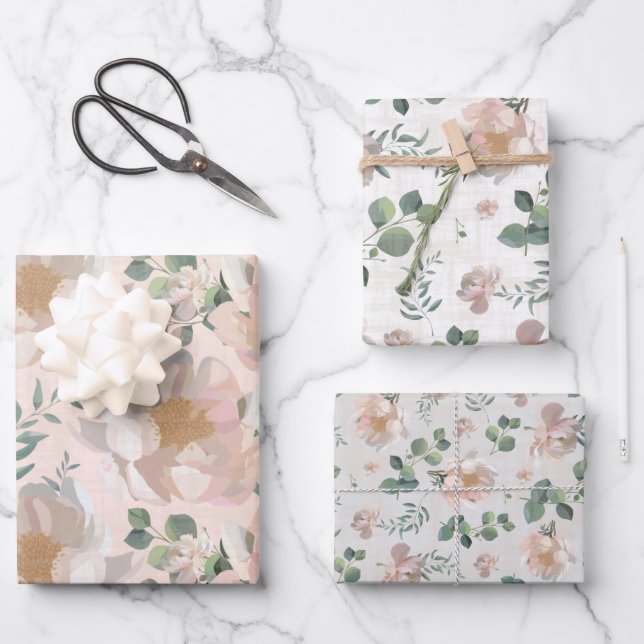 Pink Peonie Wedding Gift Wrap (Front)