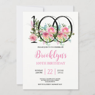 Pink Peonies 100th Birthday  Invitation