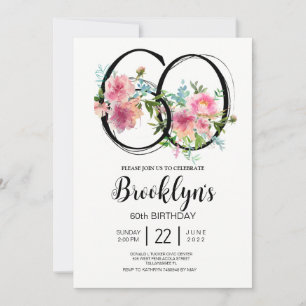 Pink Peonies 60th Birthday  Invitation