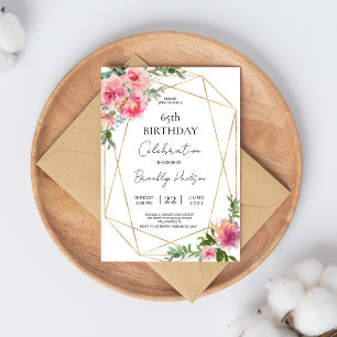 Pink Peonies 65th Birthday  Invitation