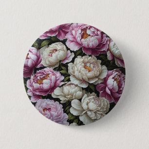 Pink peonies 6 cm round badge
