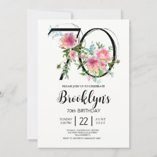 Pink Peonies 70th Birthday  Invitation