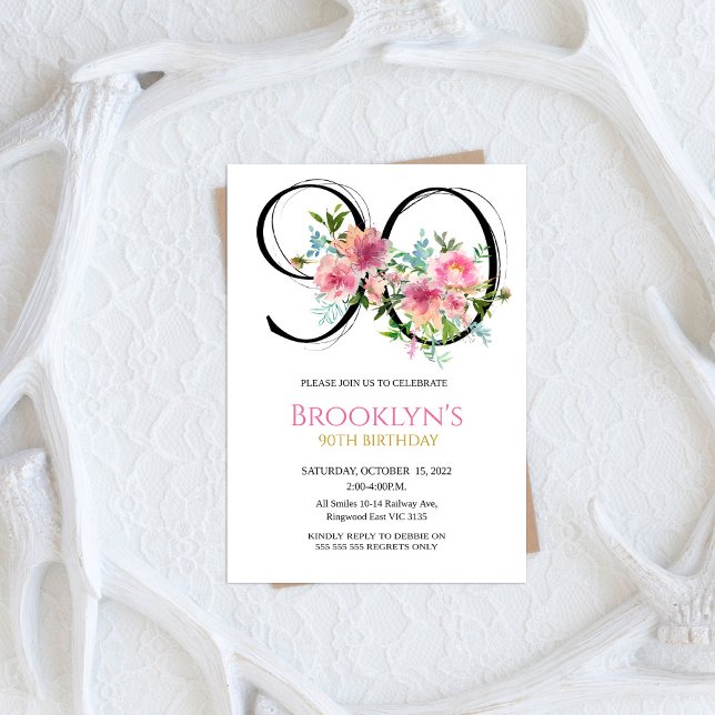 Pink Peonies 90th Birthday  Invitation (Creator Uploaded)